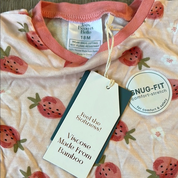 Pink and Red Strawberry Print Pajama Set - Picture 2 of 4